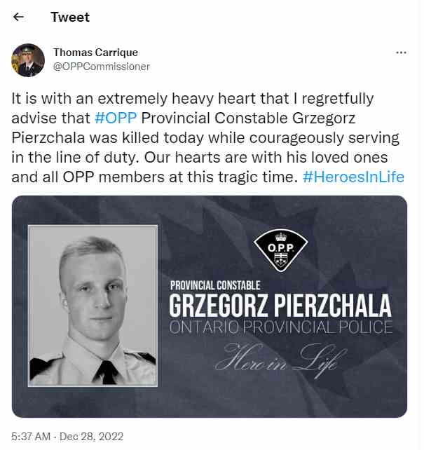 OPP Officer Killed (Hagersville) News